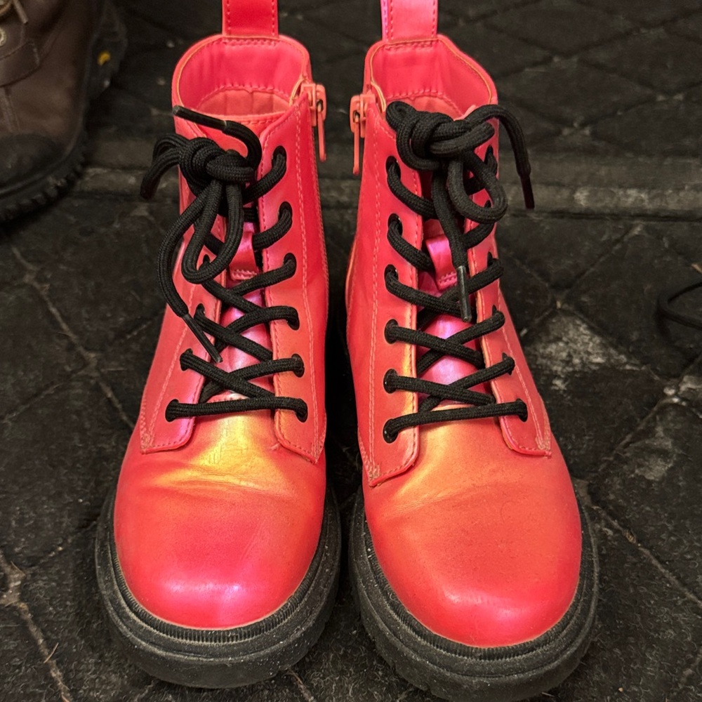Shiny hot pink combat boots